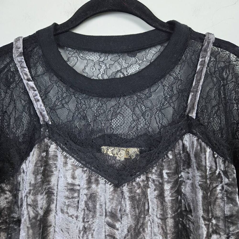 Entro Womens Crushed Velvet Dress Size Small Lace Grey Witchy Whimsigoth NWT - Picture 3 of 8